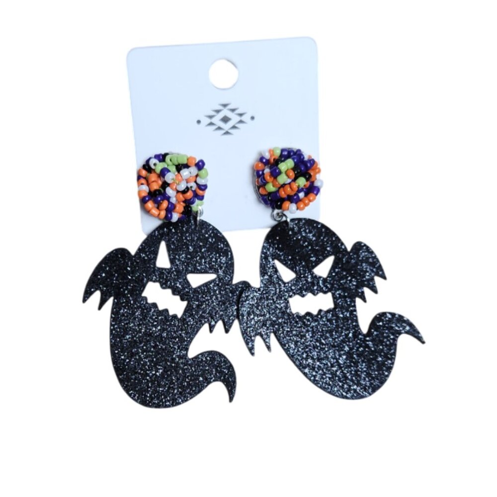 Glittery Black Ghost Earrings